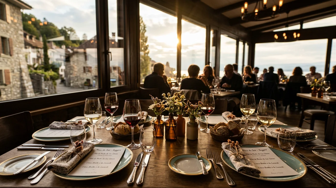 Table dressée pour un dîner dans un restaurant du quartier des Eaux-Vives à Genève