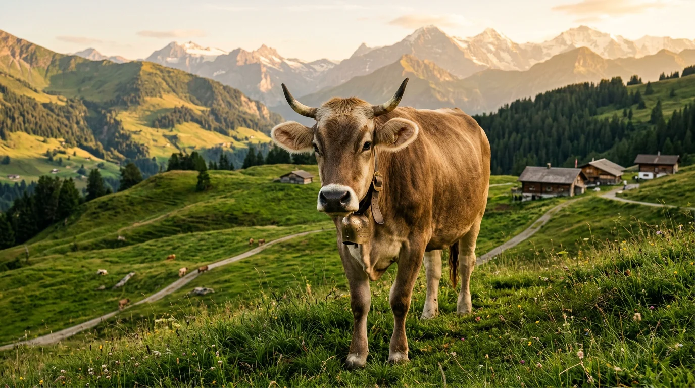 Vache de race à viande dans un pâturage verdoyant en Suisse