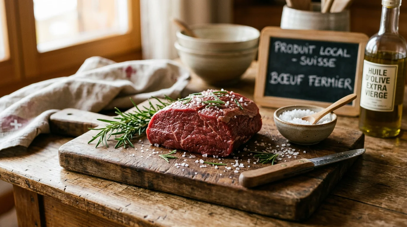 Filet de bœuf cru posé sur une planche de boucher en bois