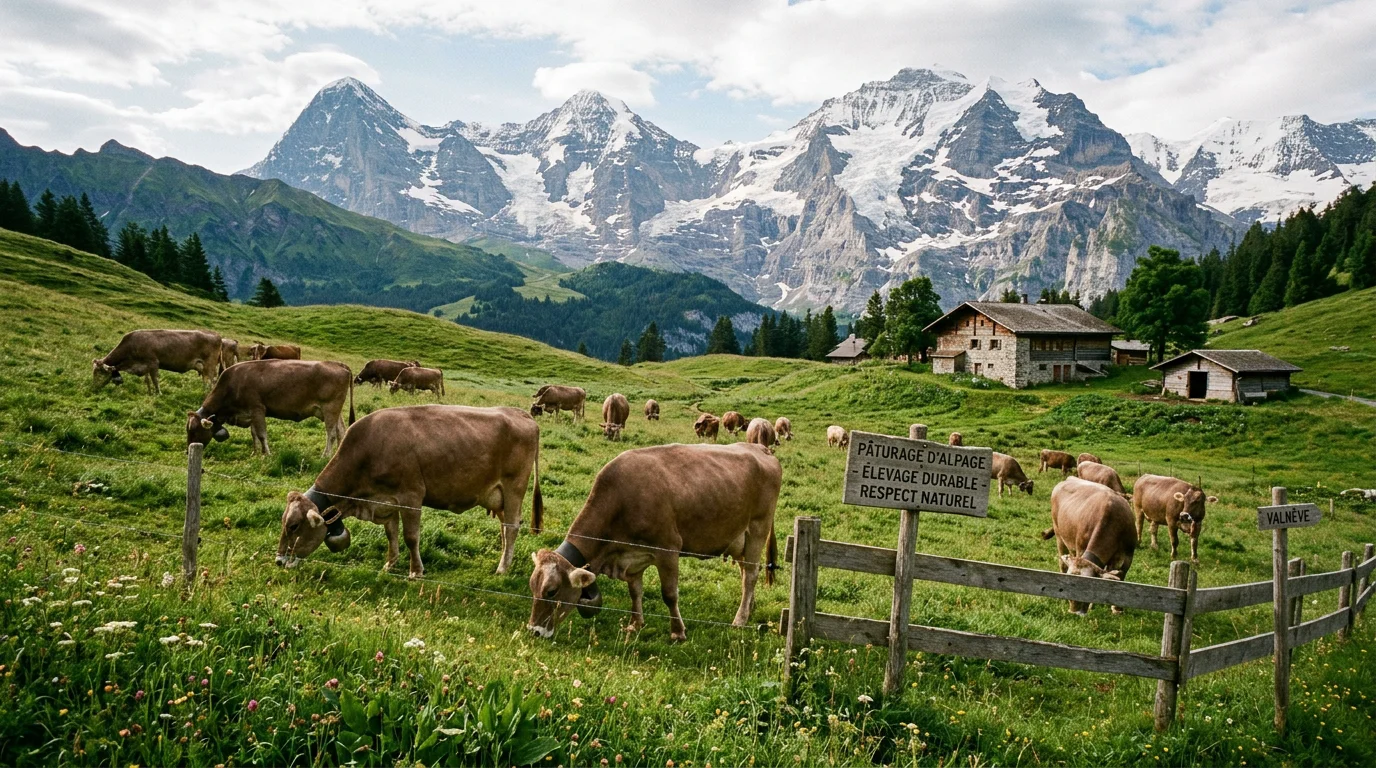 Bovins au pâturage dans un paysage alpin suisse