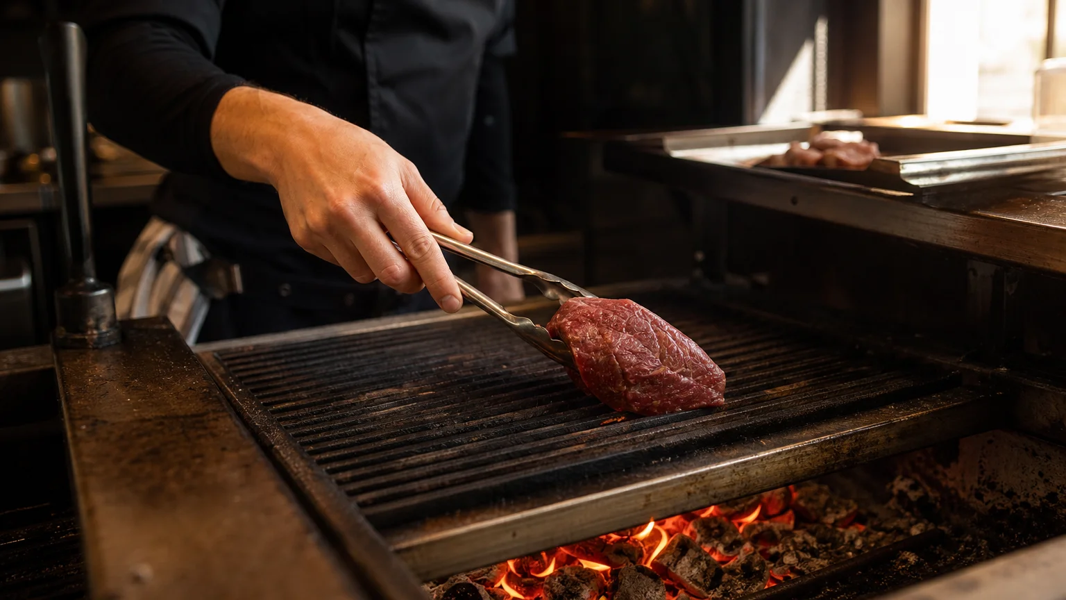 Cuisson d’une aiguillette de bœuf sur une grille chaude