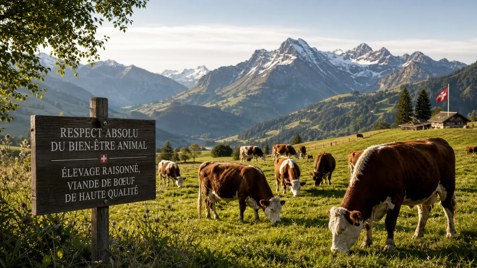 Troupeau de bovins en estivage sur un alpage suisse en été