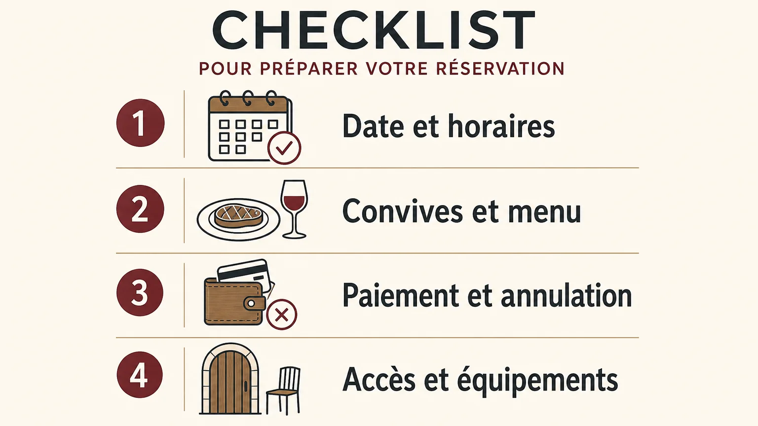 Checklist des modalités à vérifier avant une privatisation de restaurant