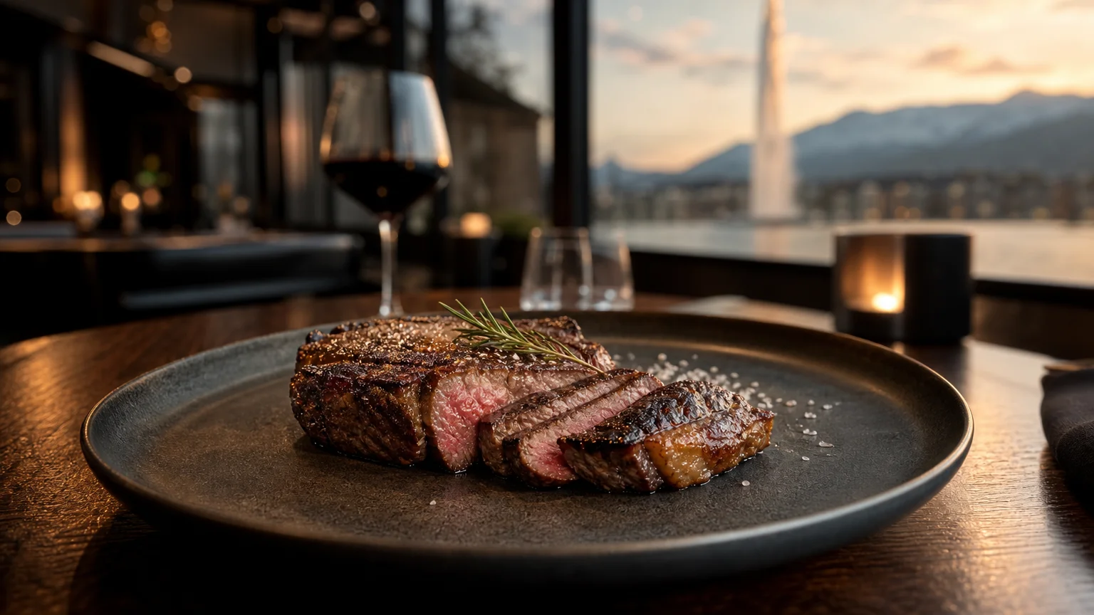 Pièce de bœuf grillée dans une ambiance gastronomique à Genève