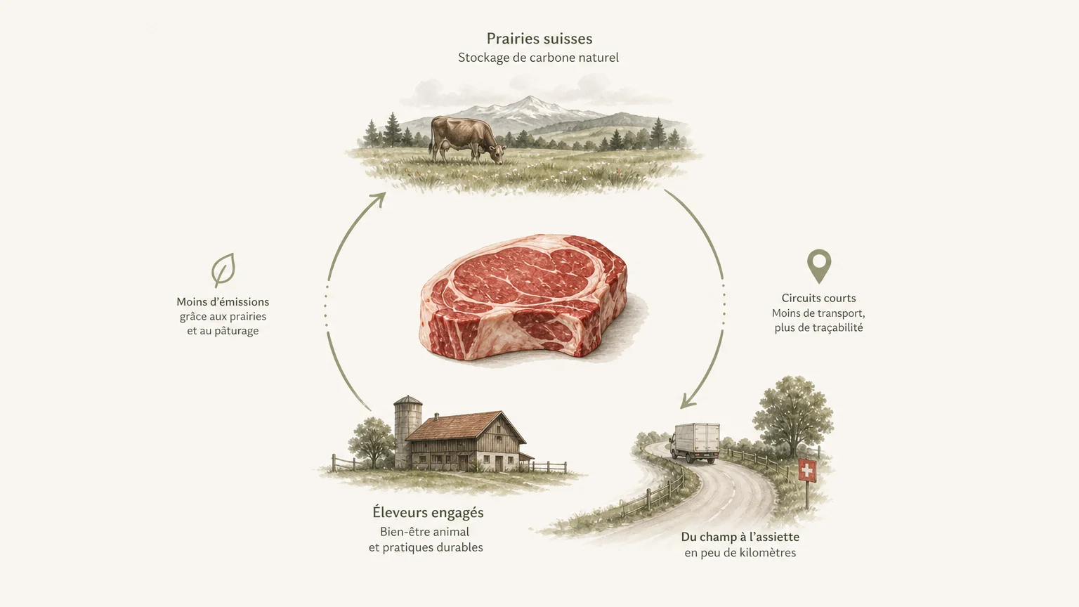 Illustration de l’empreinte carbone du bœuf et des circuits courts
