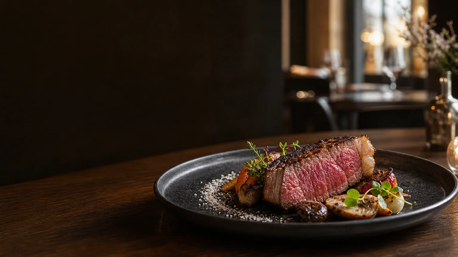 Pièce de bœuf maturée cuite à la braise dans une ambiance gastronomique à Genève