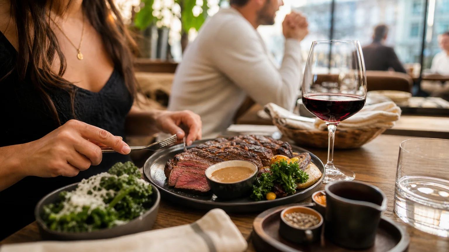 Table de viande grillée dans un restaurant des Eaux-Vives à Genève