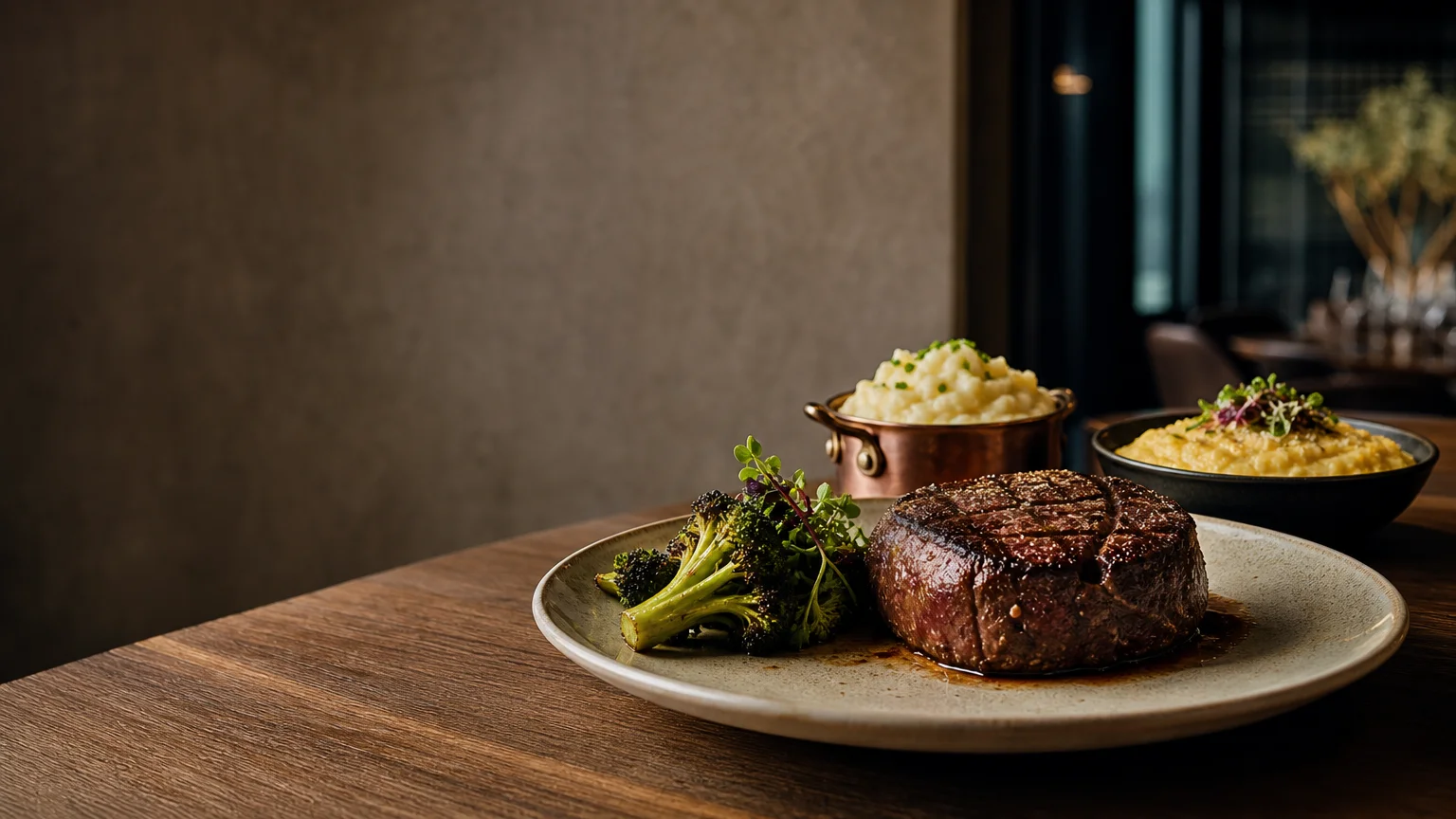 Garnitures colorées accompagnant une pièce de viande dans un restaurant à Genève