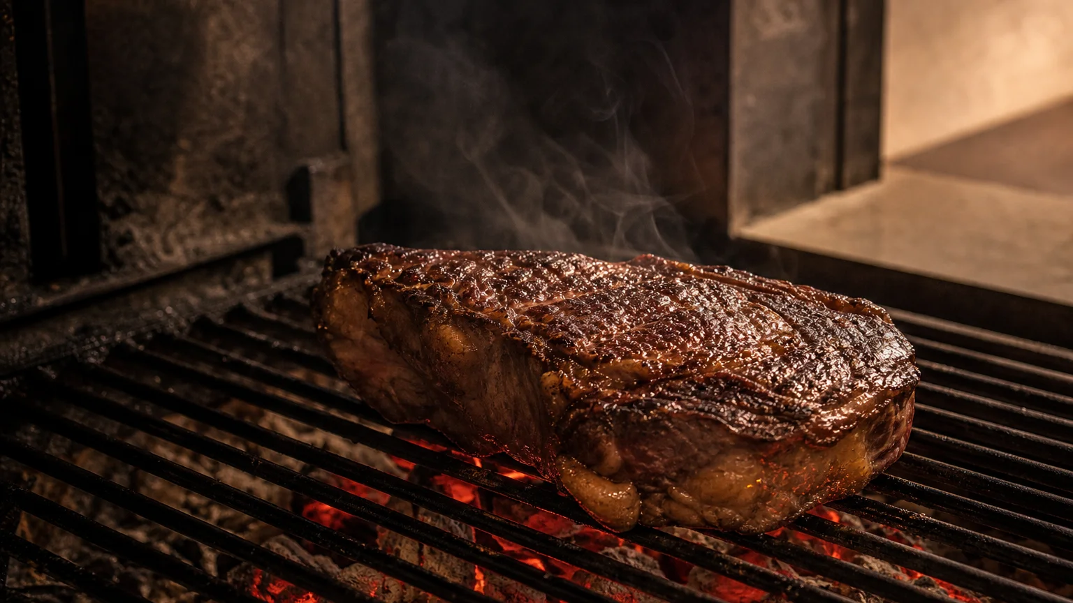 Cuisson d’une pièce de bœuf maturée sur la braise